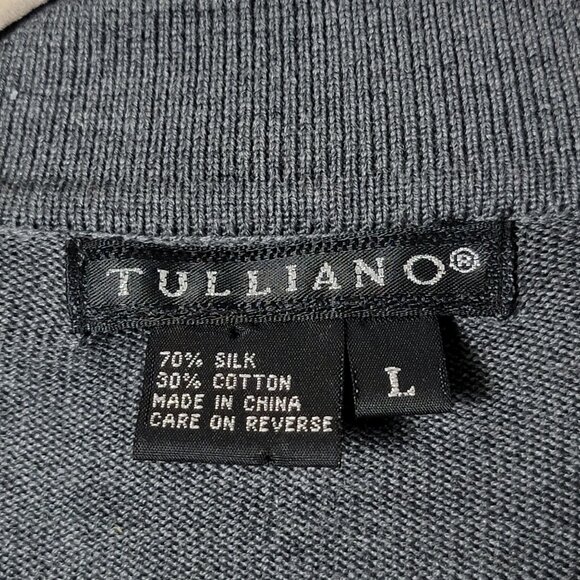 Tulliano Mens Gray Silk Cotton Old Money Long Sleeve Knit Polo Sweater Large - Picture 6 of 7